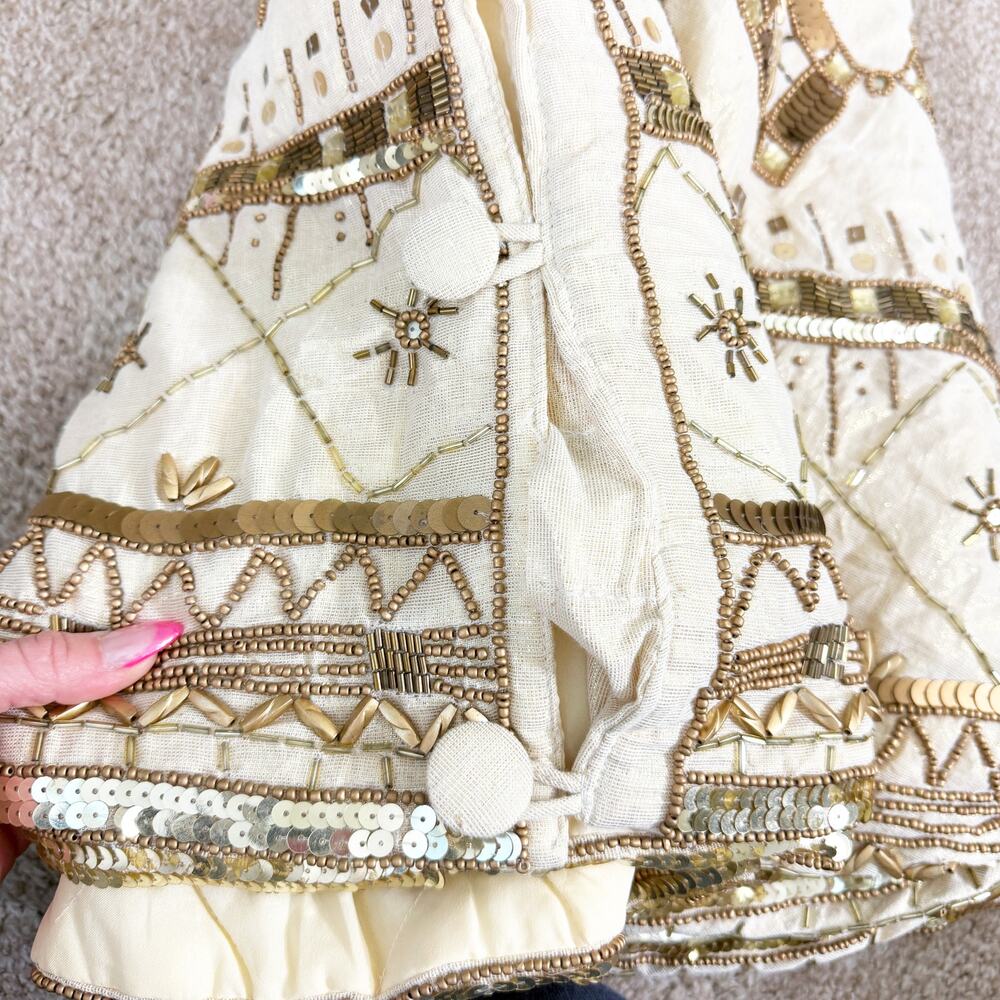 Kim Seybert Cream & Gold Beaded Christmas Tree Skirt Sequin Accent EUC - Picture 6 of 7